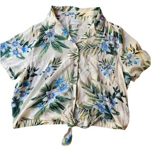 American Eagle Floral Top Womens Large Hawaiian Tie Shirt Resort Vacation Beachy